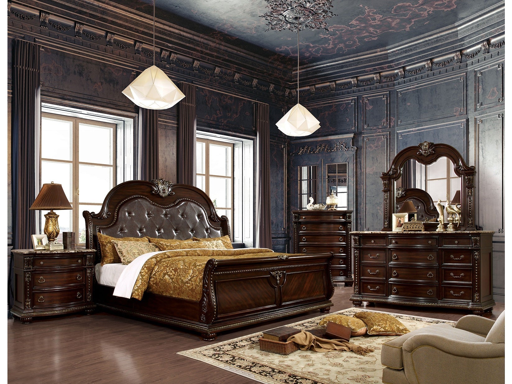 Fromberg Brown Cherry 5 Piece Bedroom Set w/2 Nightstands