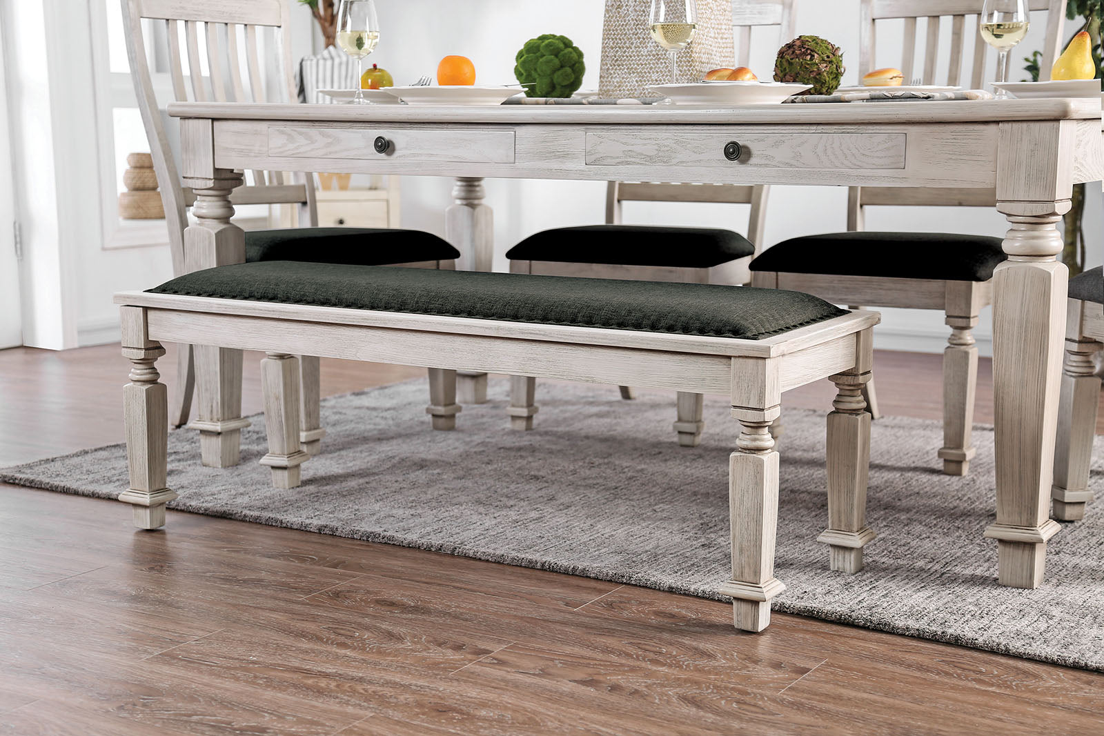 Georgia Antique White/Gray 6 Pc. Dining Room Set w/ Bench