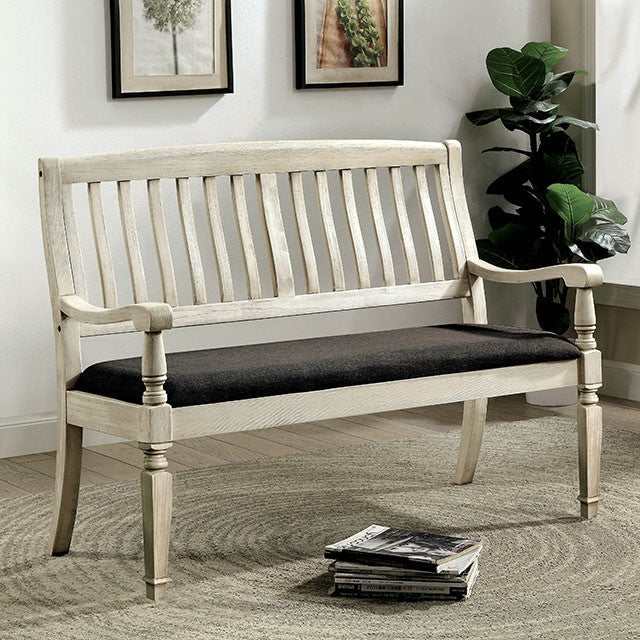 Georgia Antique White/Gray Loveseat Bench