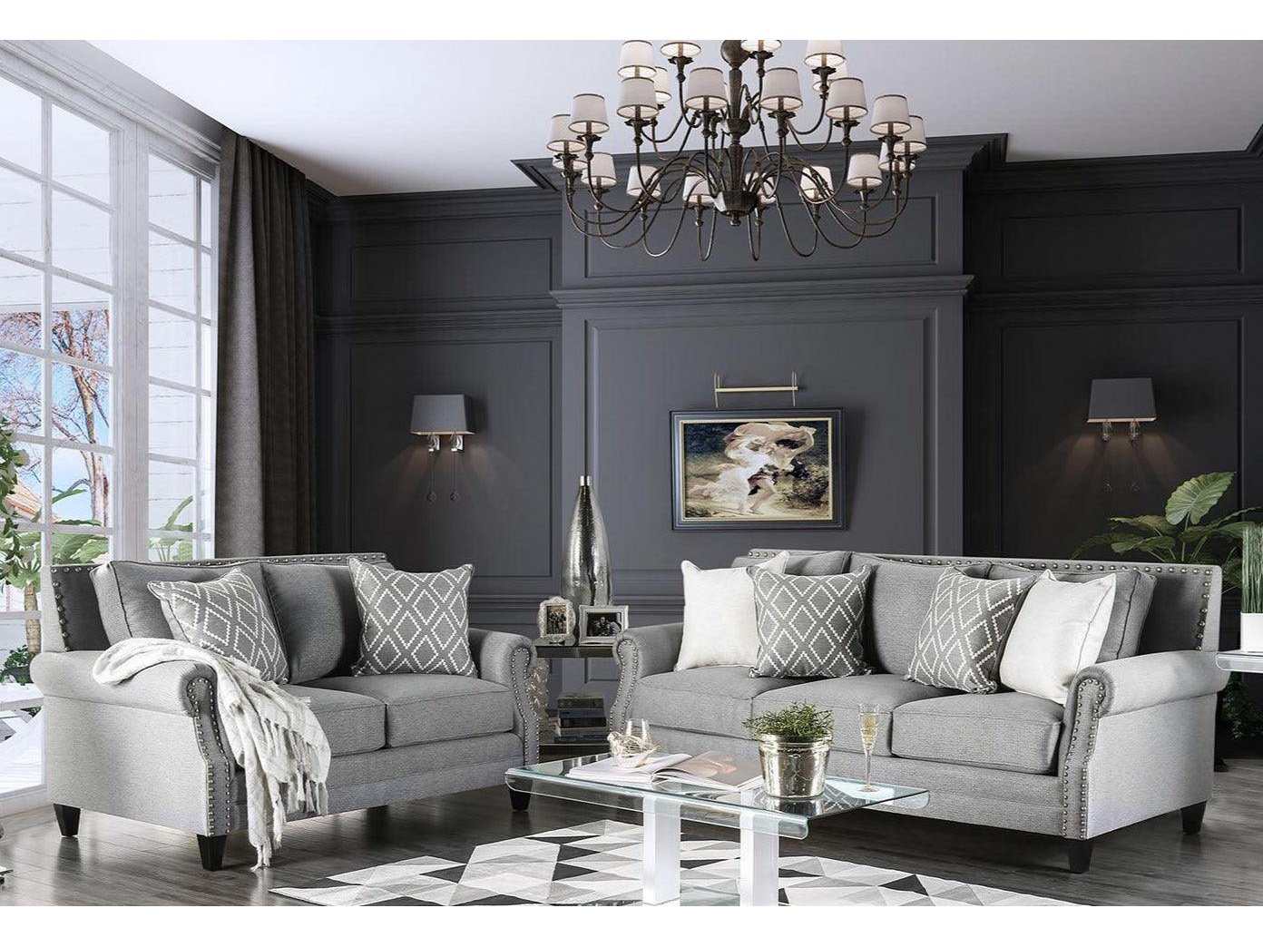 Giovanni Gray Stationary Sofa & Loveseat 2pc