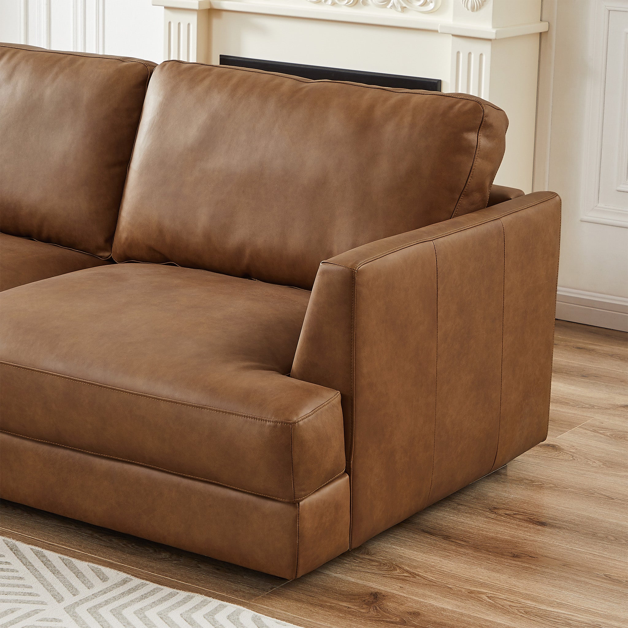 Glander Cognac Leather Sectional Sofa Left Facing