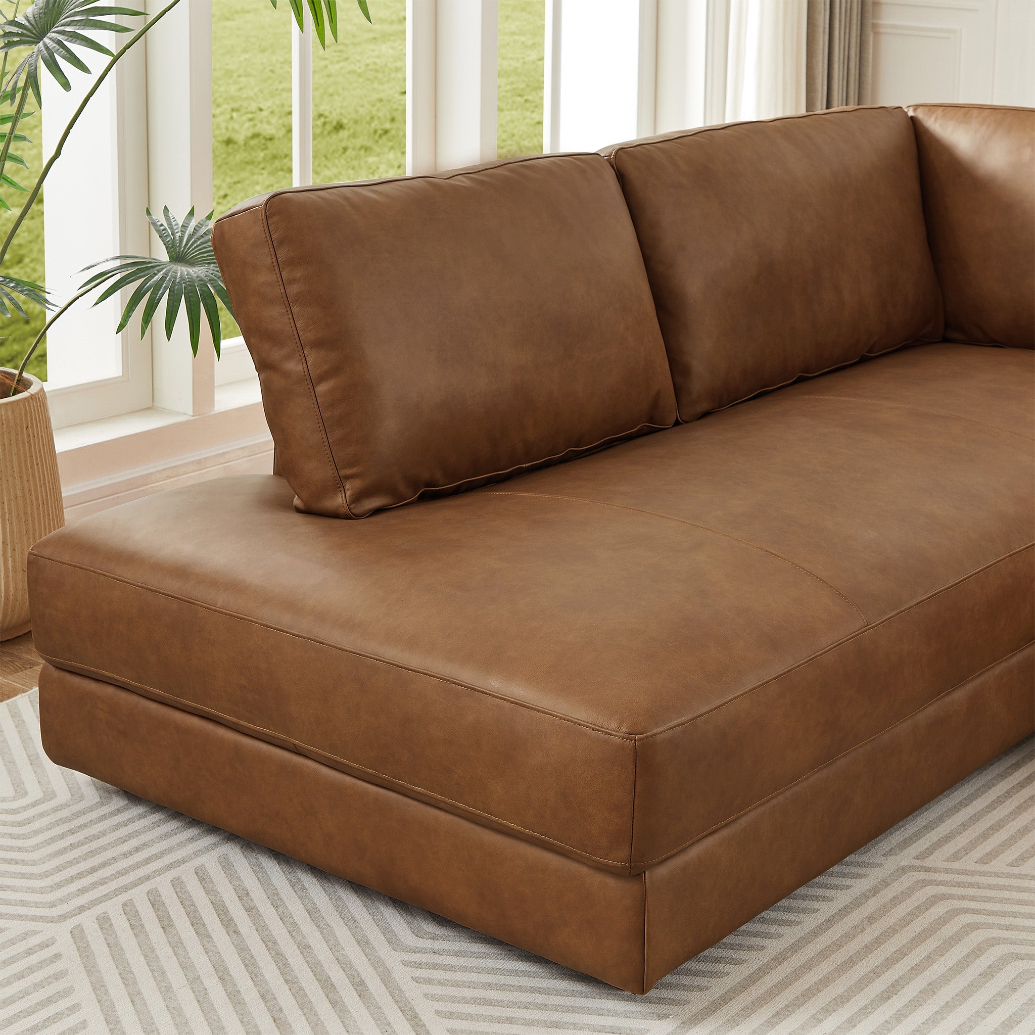 Glander Cognac Leather Sectional Sofa Left Facing