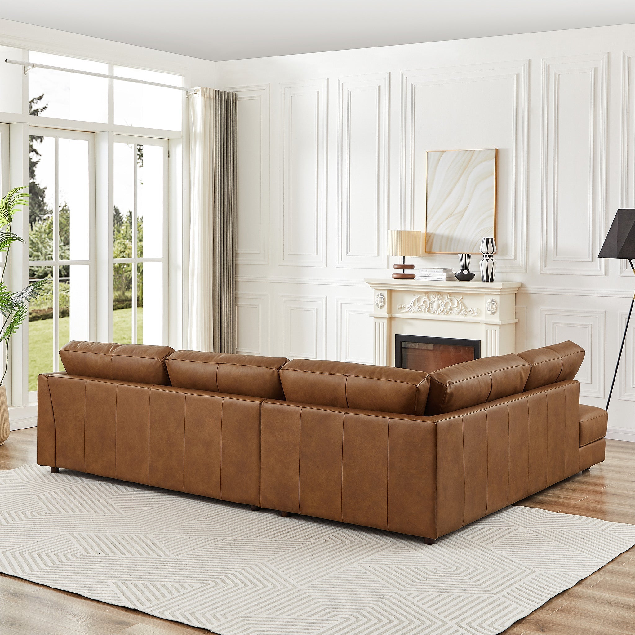 Glander Cognac Leather Sectional Sofa Left Facing