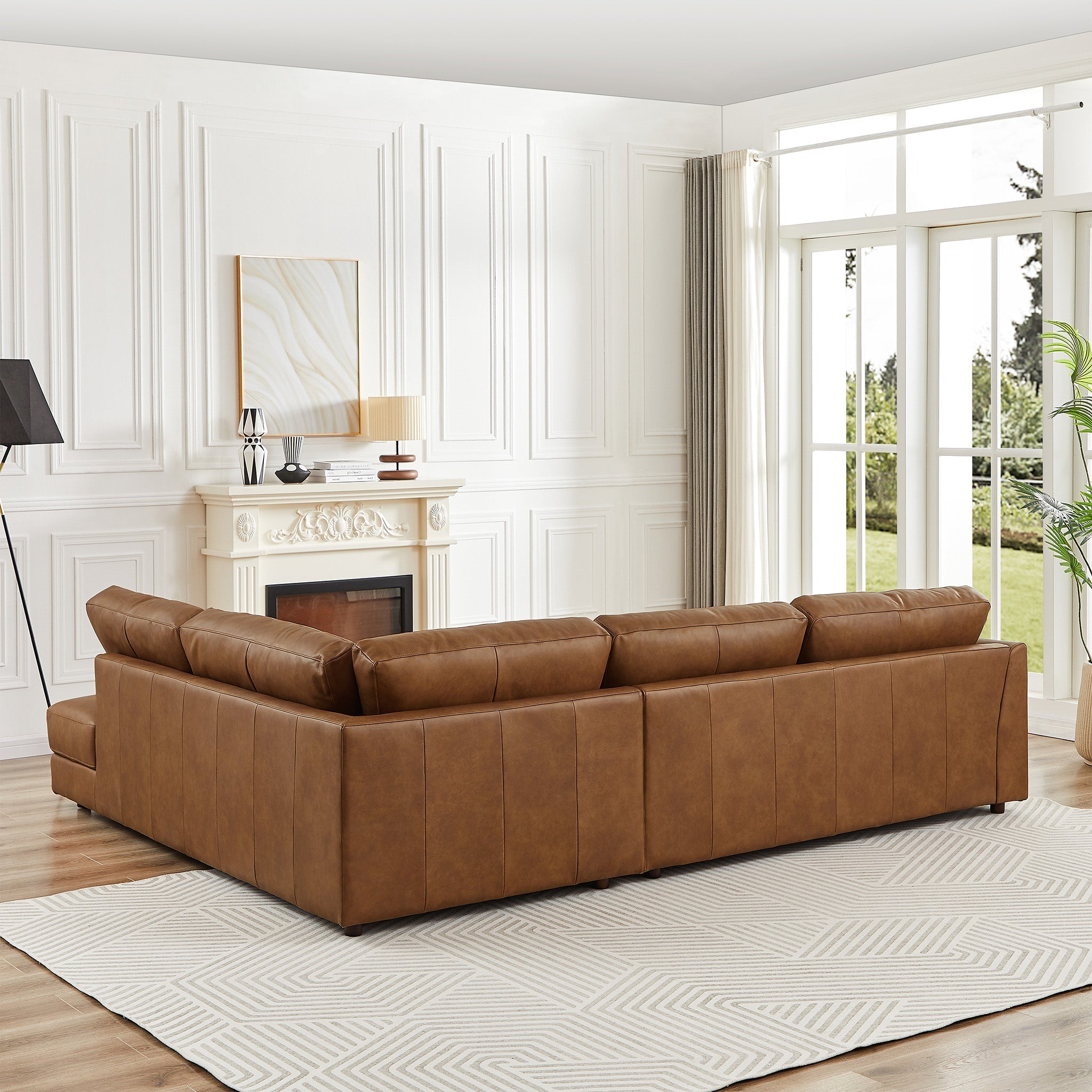 Glander Cognac Leather Sectional Sofa Right Facing