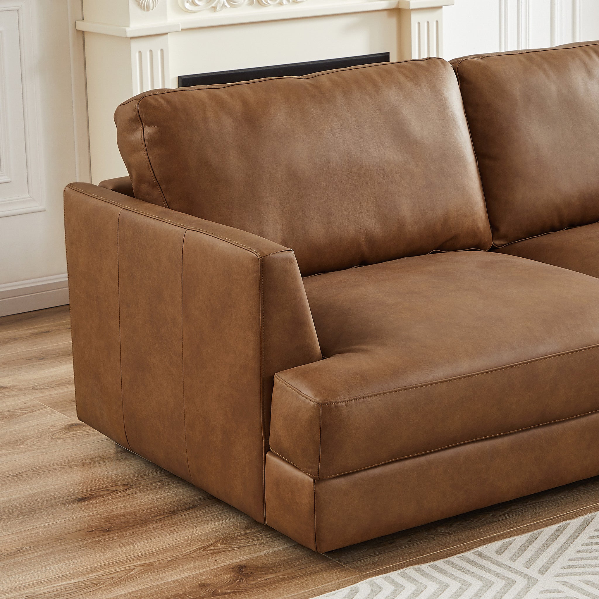 Glander Cognac Leather Sectional Sofa Right Facing