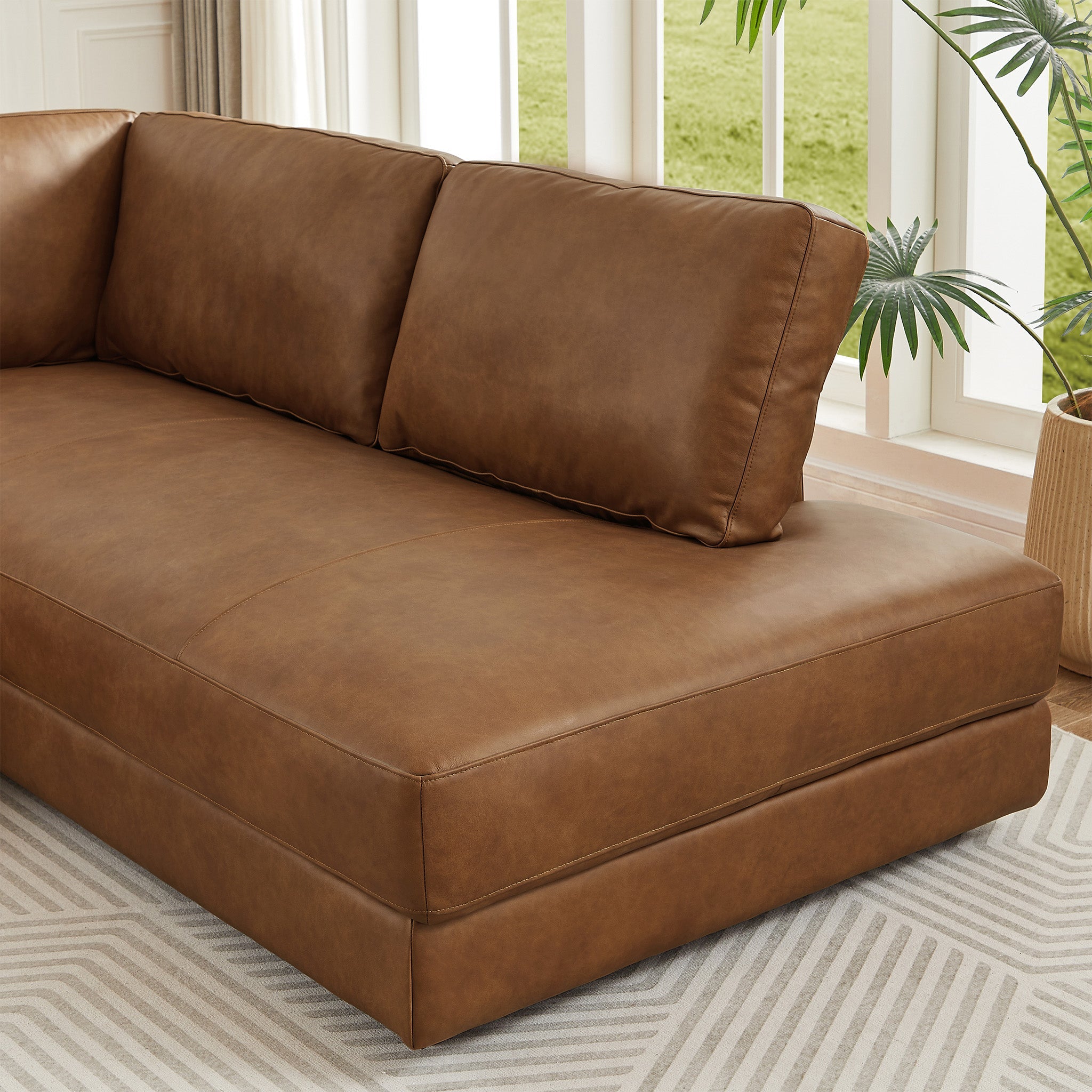 Glander Cognac Leather Sectional Sofa Right Facing