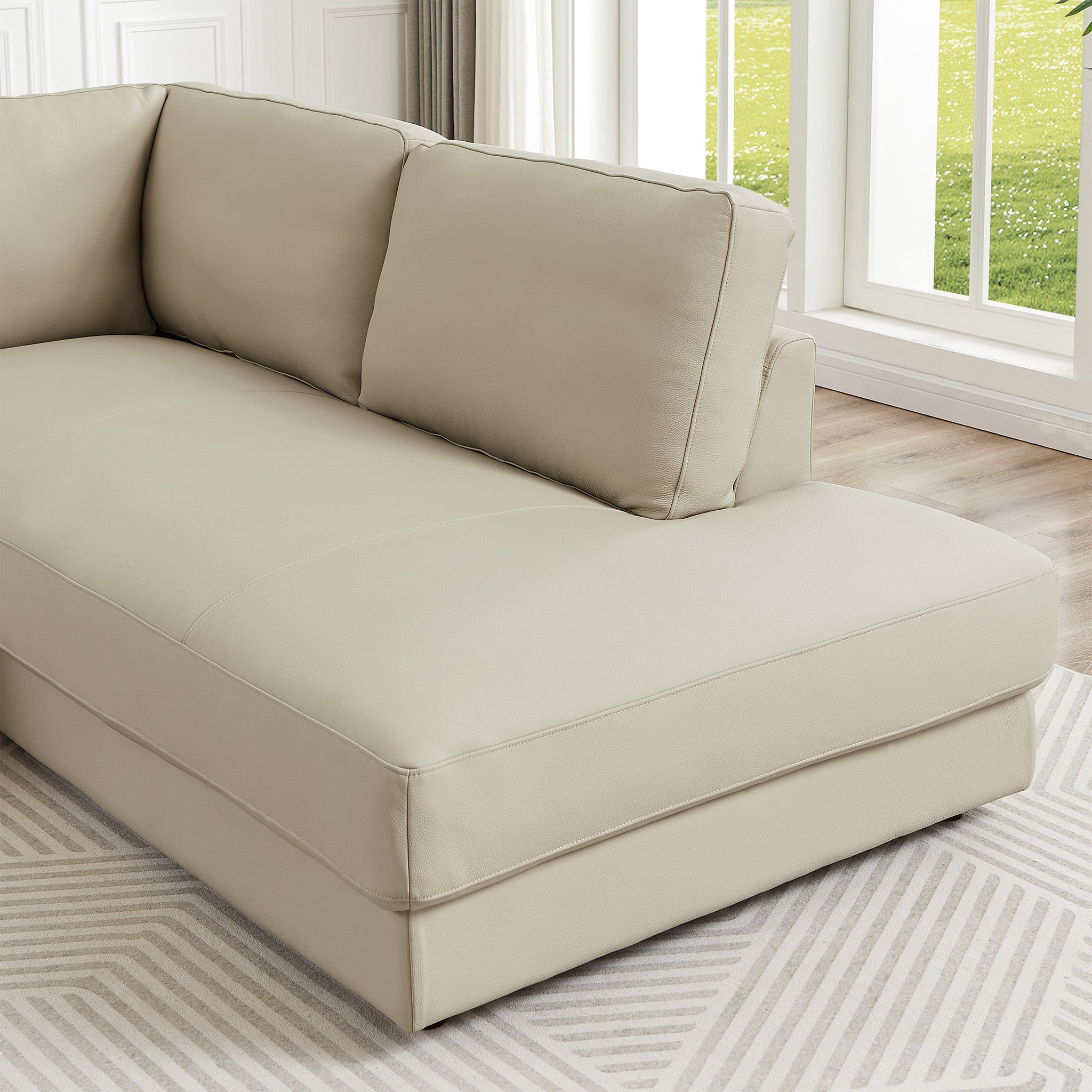 Glander Cream Leather Sectional Sofa Right Facing