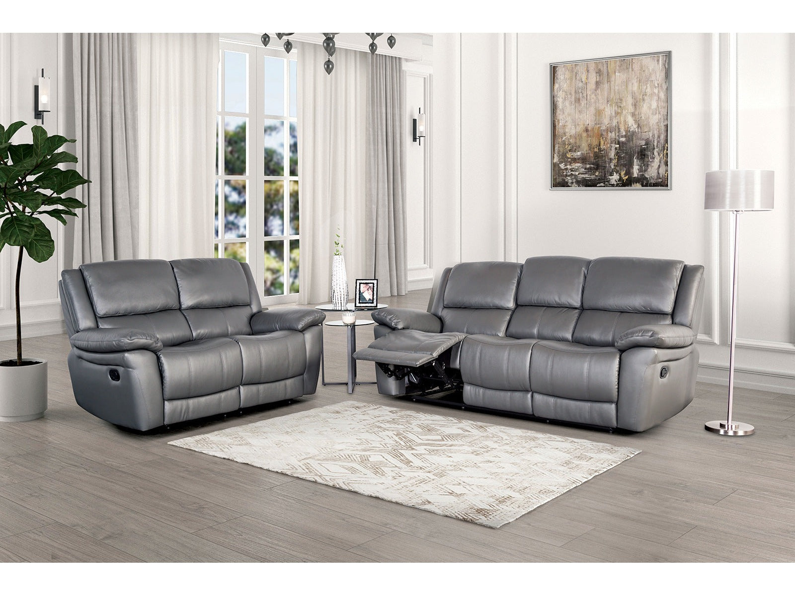 Glarus Dark Gray Leather Match Reclining Living Room Set
