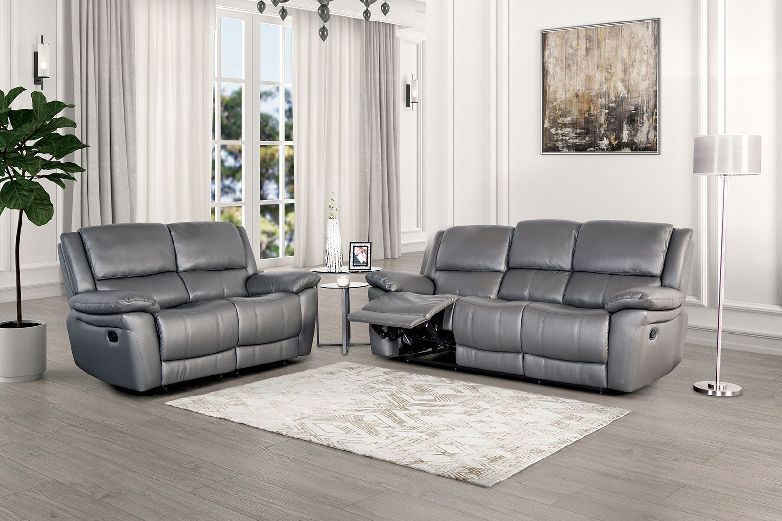 Glarus Dark Gray Leather Match Reclining Sofa