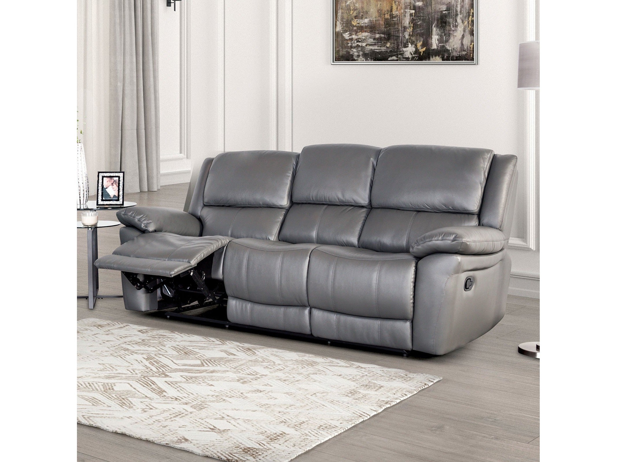 Glarus Dark Gray Leather Match Reclining Sofa