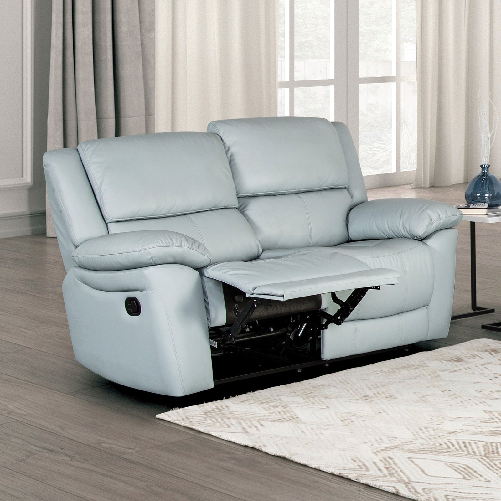 Glarus Powder Blue Leather Match Reclining Living Room Set
