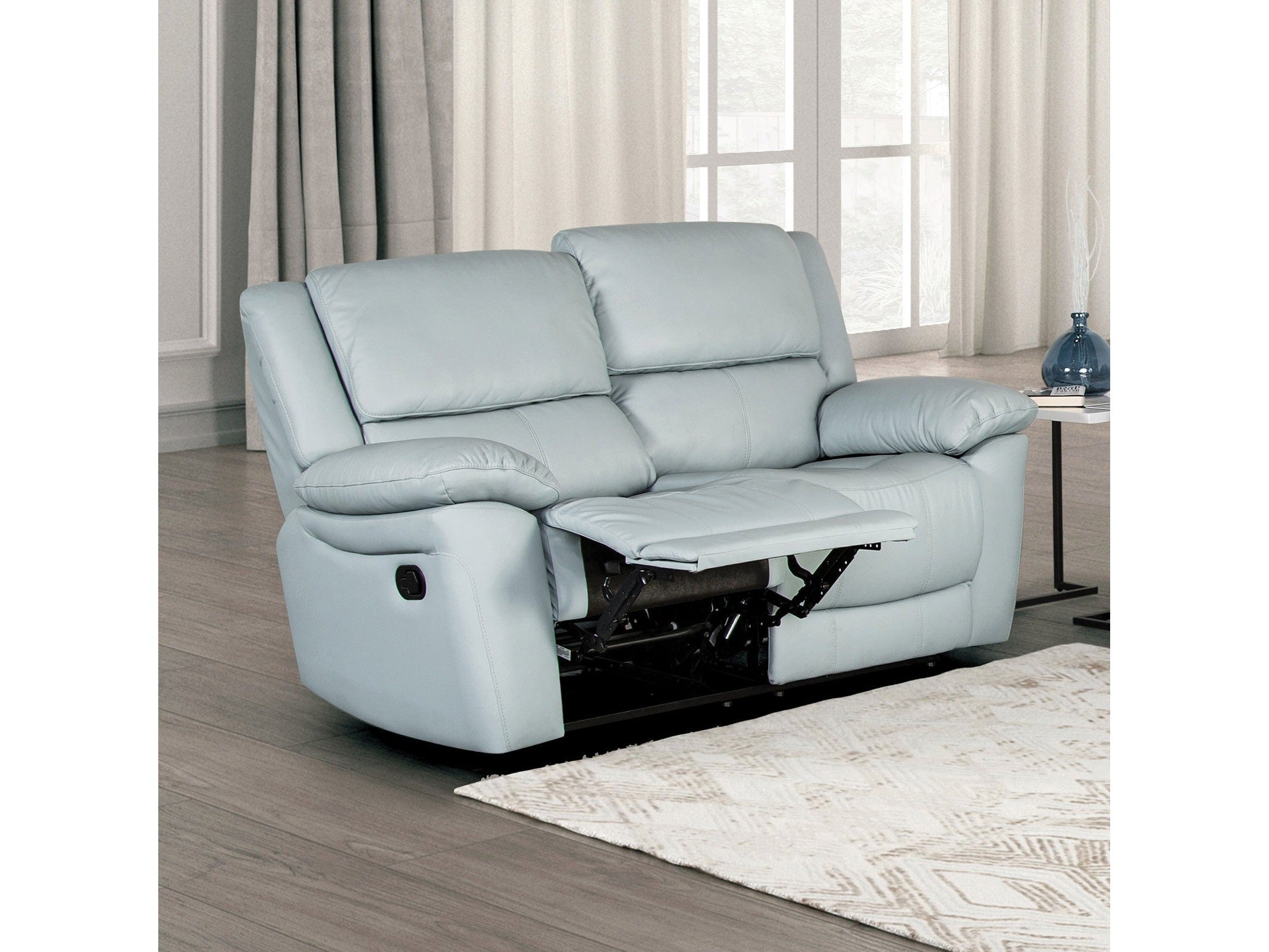 Glarus Powder Blue Leather Match Reclining Loveseat