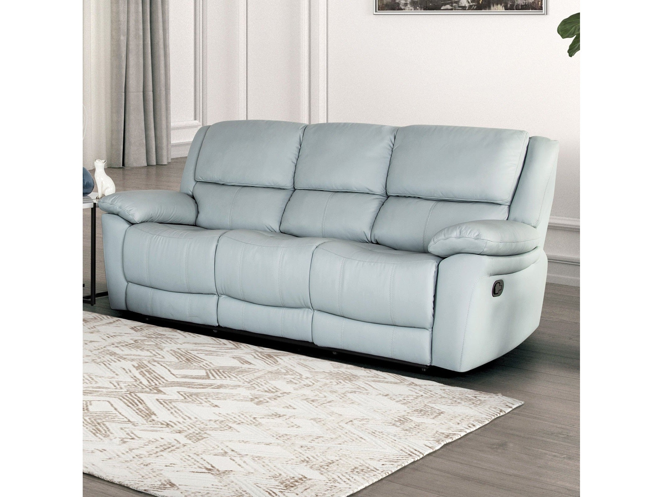 Glarus Powder Blue Leather Match Reclining Sofa