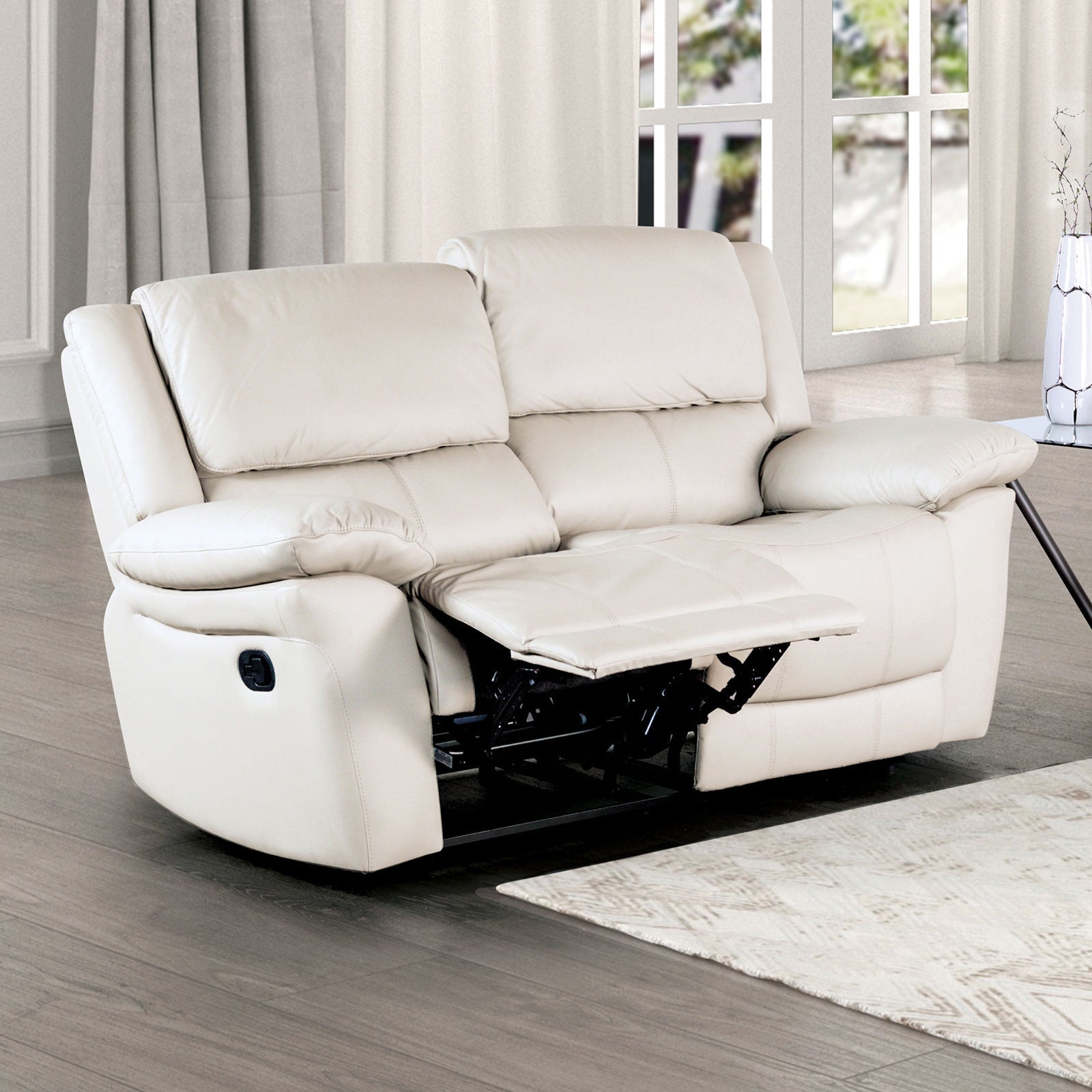 Glarus White Leather Match Reclining Living Room Set