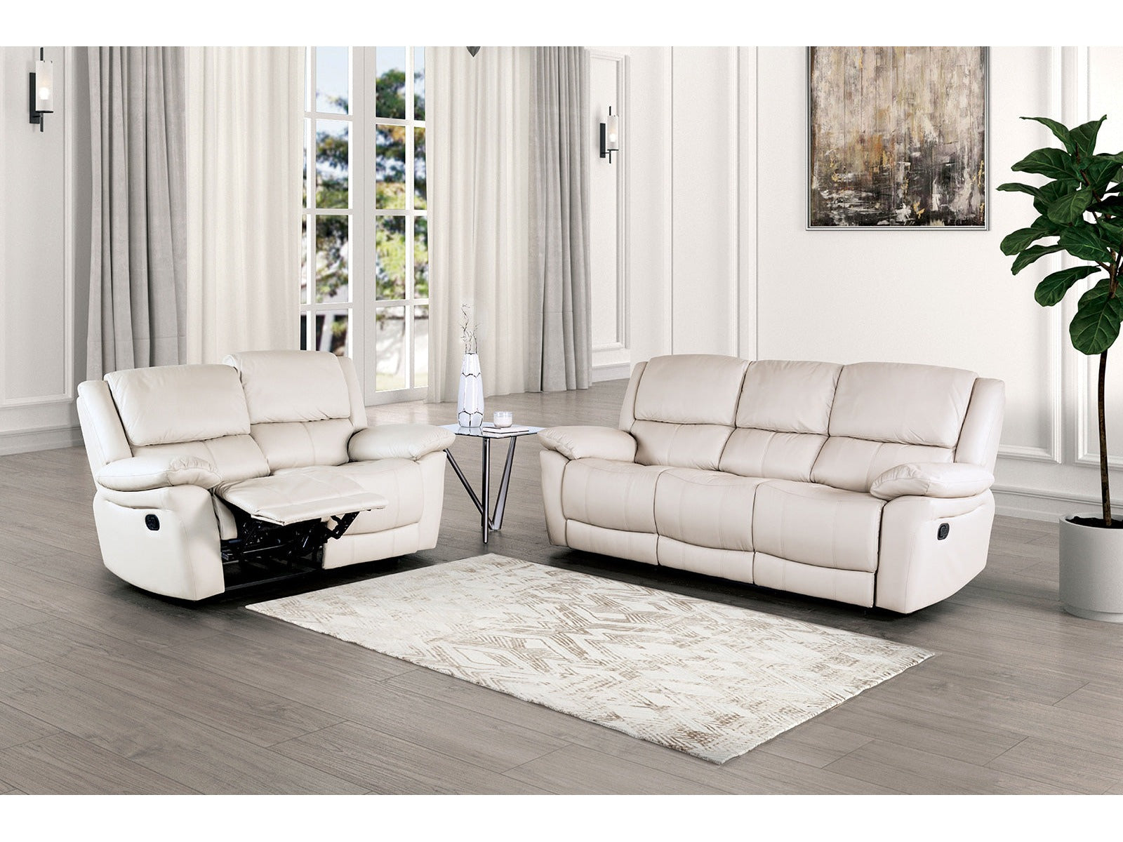 Glarus White Leather Match Reclining Living Room Set