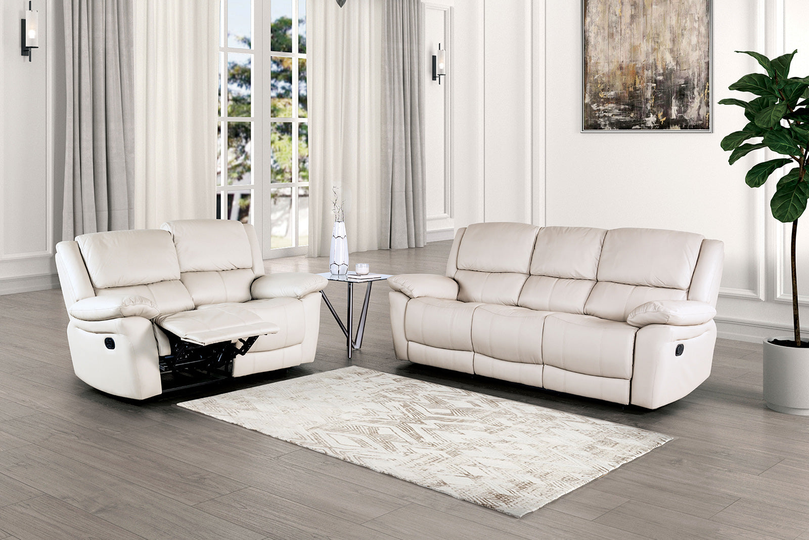 Glarus White Leather Match Reclining Loveseat