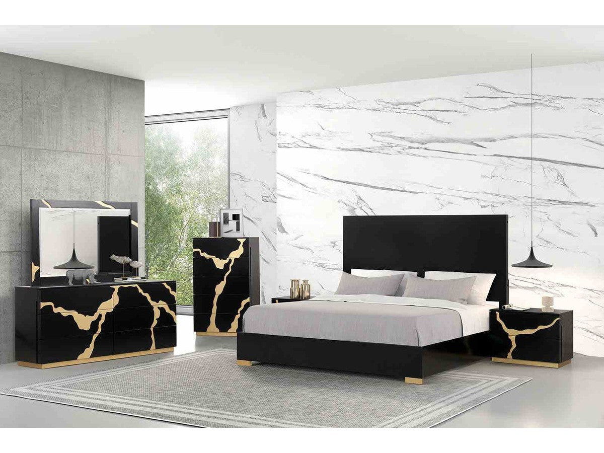 Goldsberg Black/Gold 5 Pc. Queen Bedroom Set w/ 2NS