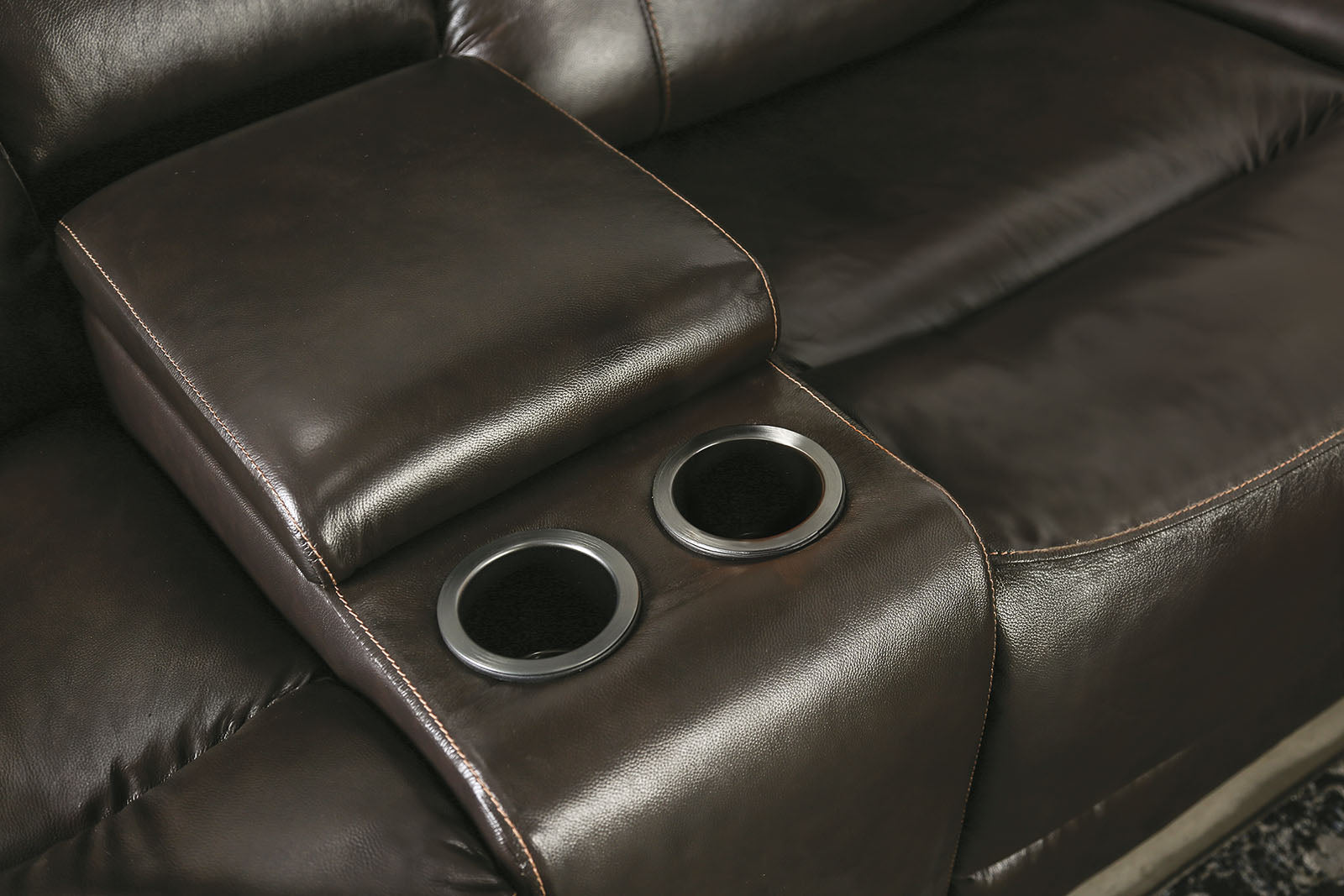Gorgius Espresso Top Grain Leather Match Power Loveseat