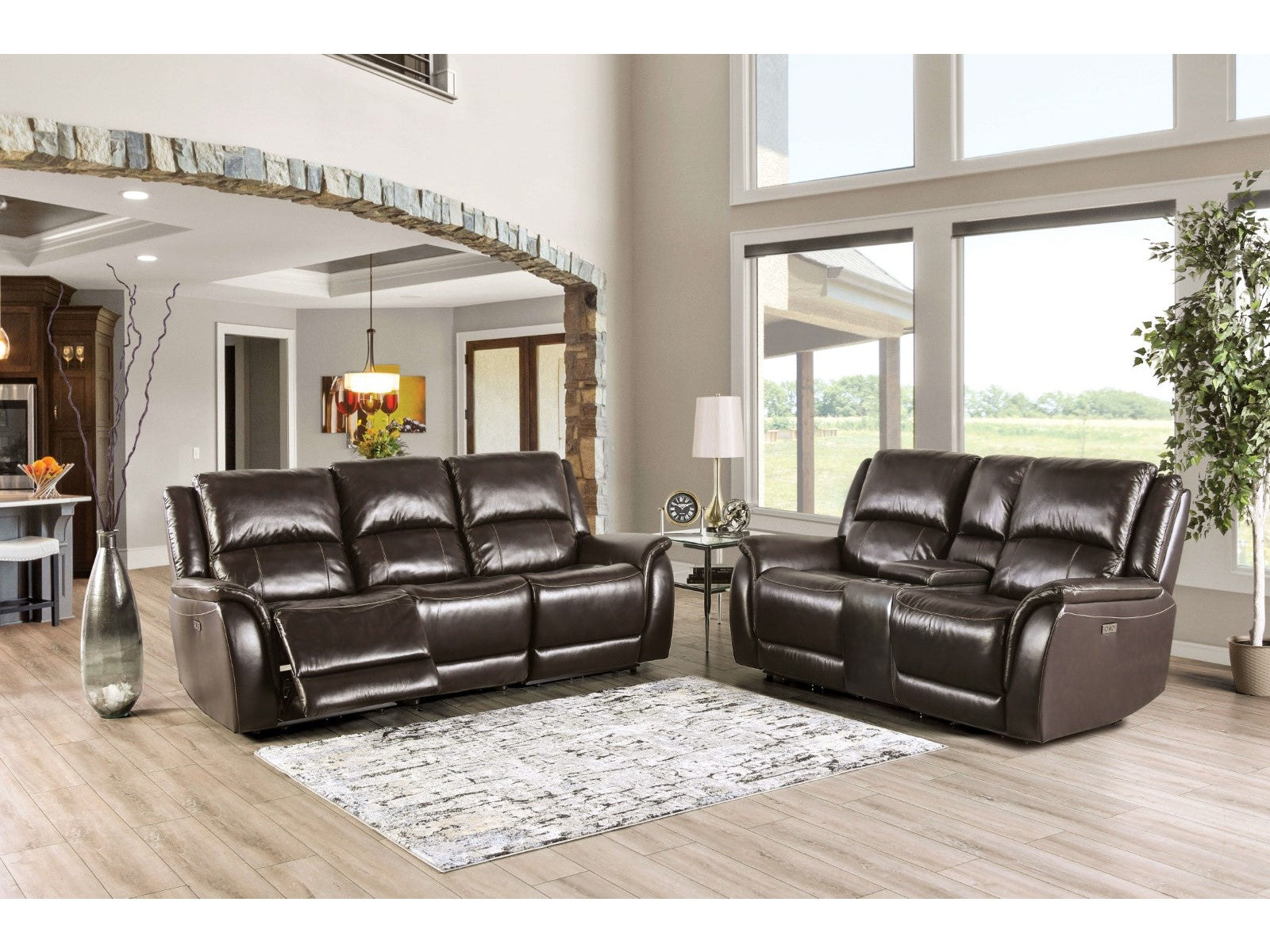 Gorgius Espresso Top Grain Leather Match Power Reclining Sofa & Loveseat