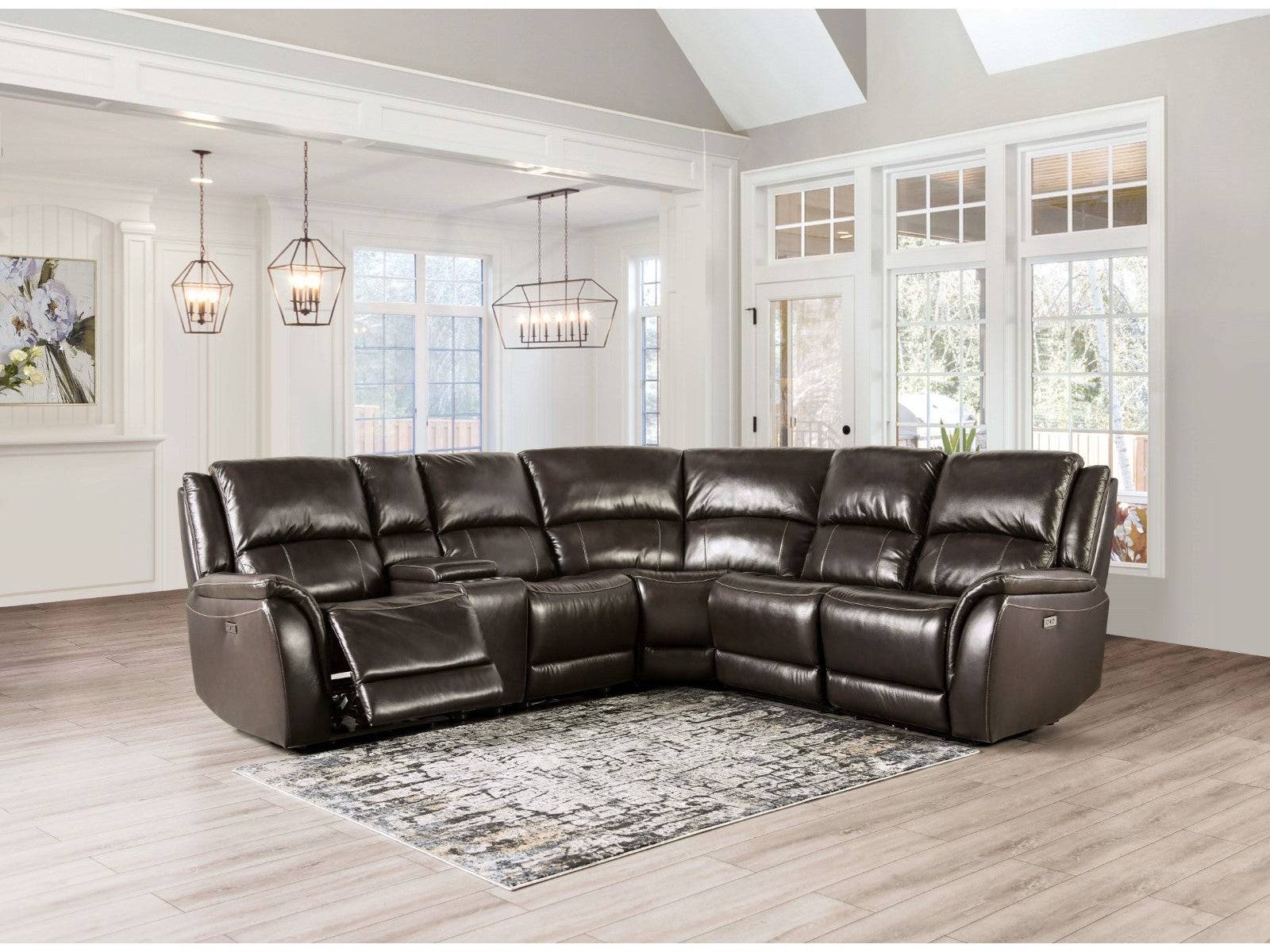 Gorgius Espresso Top Grain Leather Match Power Sectional