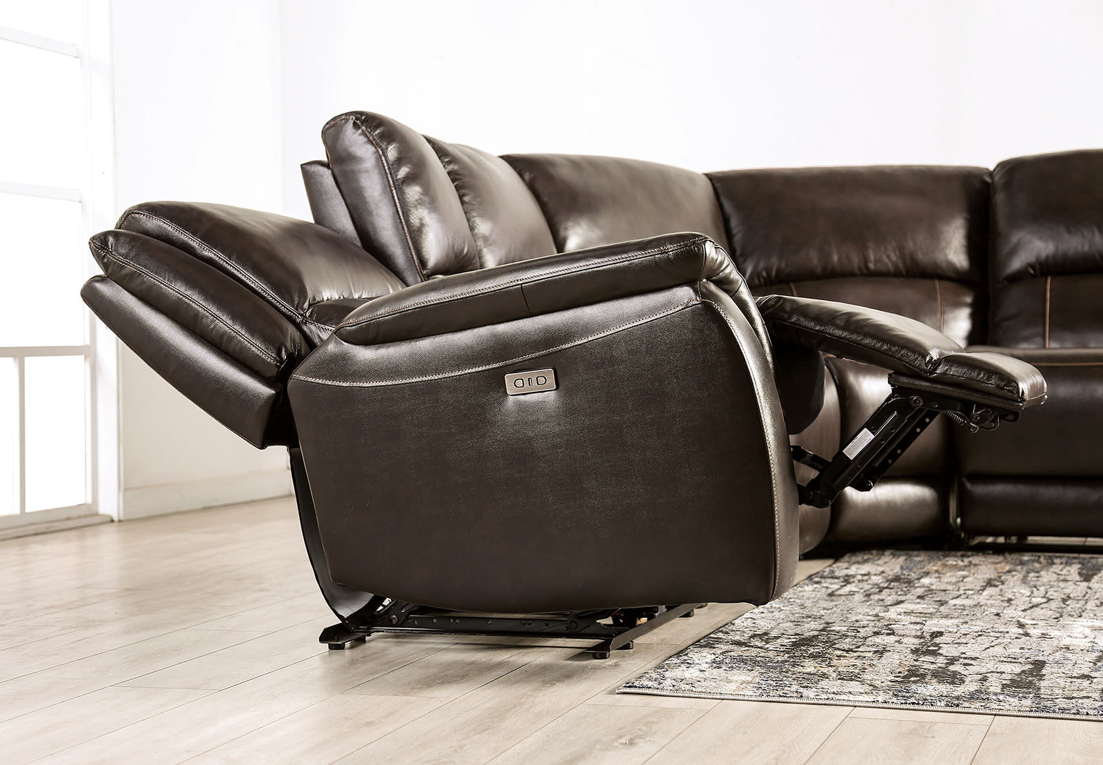 Gorgius Espresso Top Grain Leather Match Power Sectional