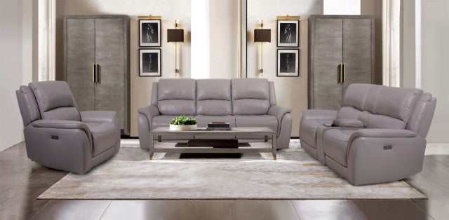 Gorgius Light Gray Top Grain Leather Match Power Recliner