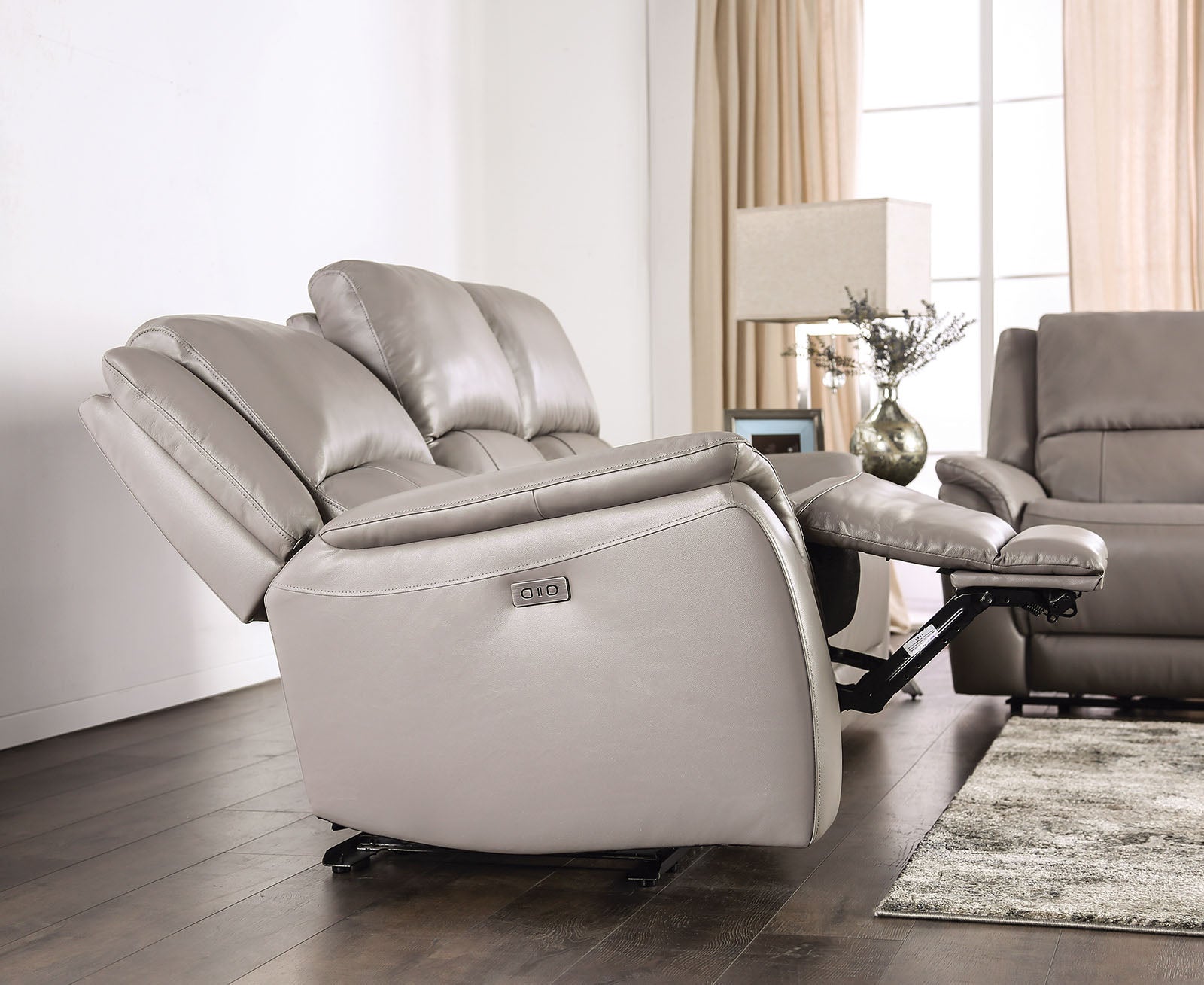 Gorgius Light Gray Top Grain Leather Match Power Reclining Sofa & Loveseat