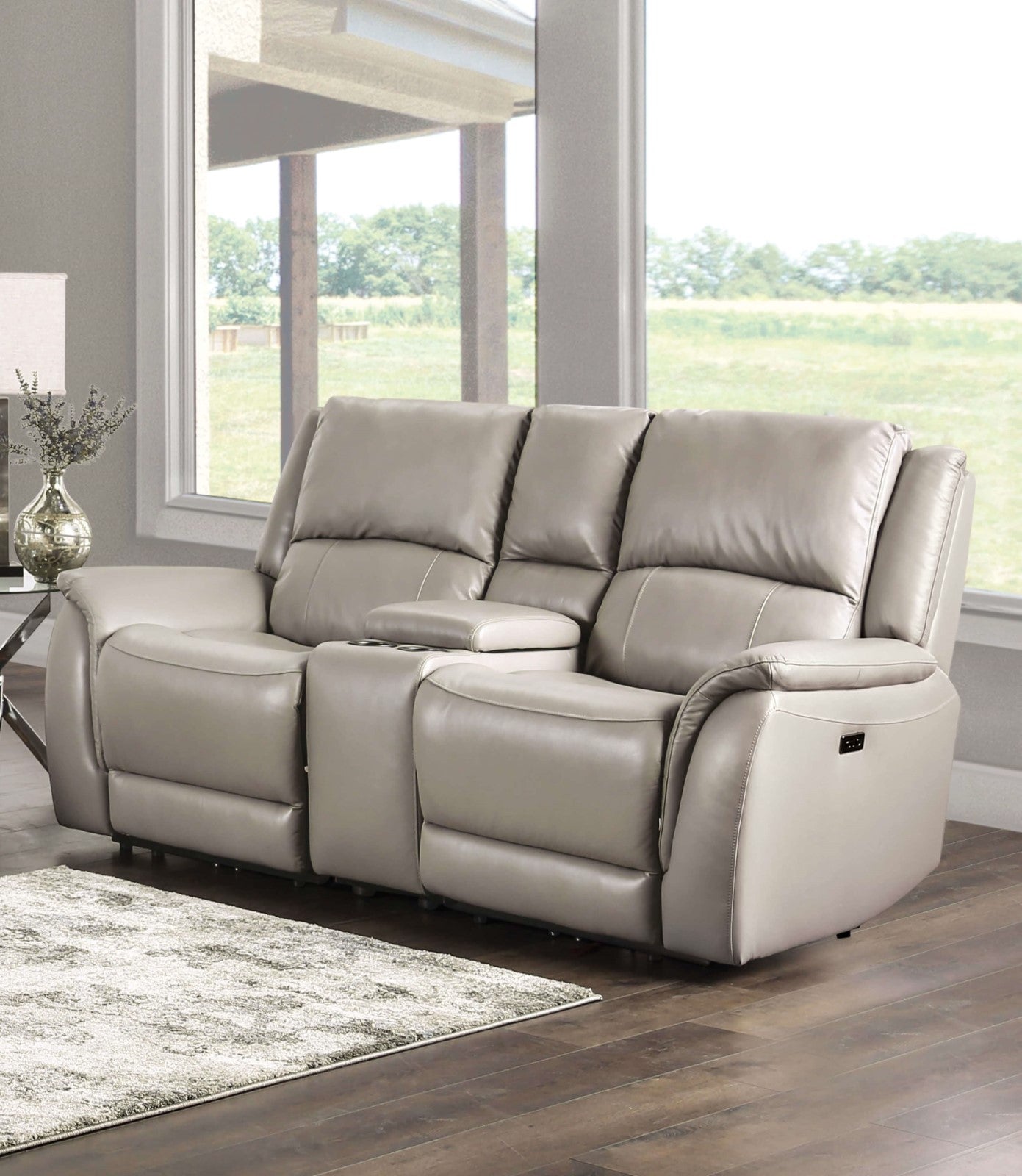 Gorgius Light Gray Top Grain Leather Match Power Reclining Sofa & Loveseat