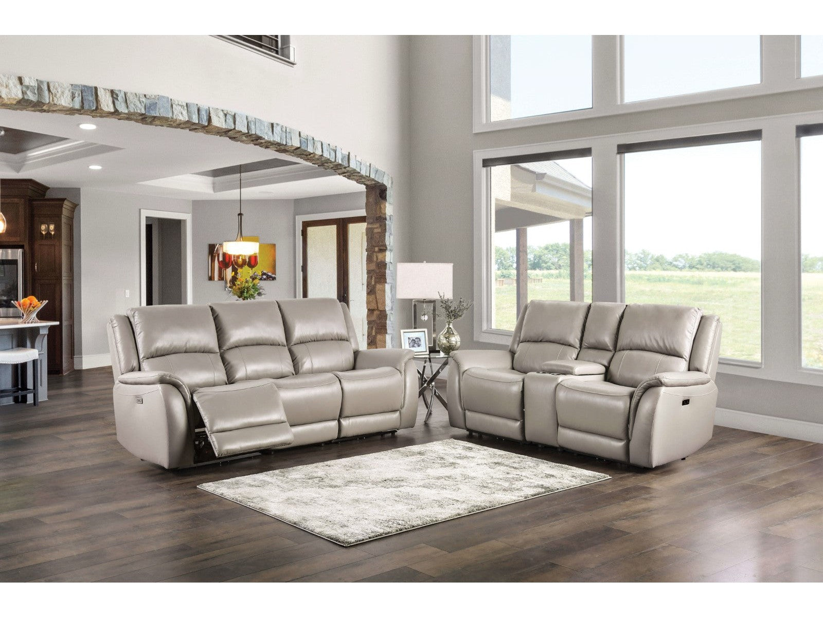 Gorgius Light Gray Top Grain Leather Match Power Reclining Sofa & Loveseat