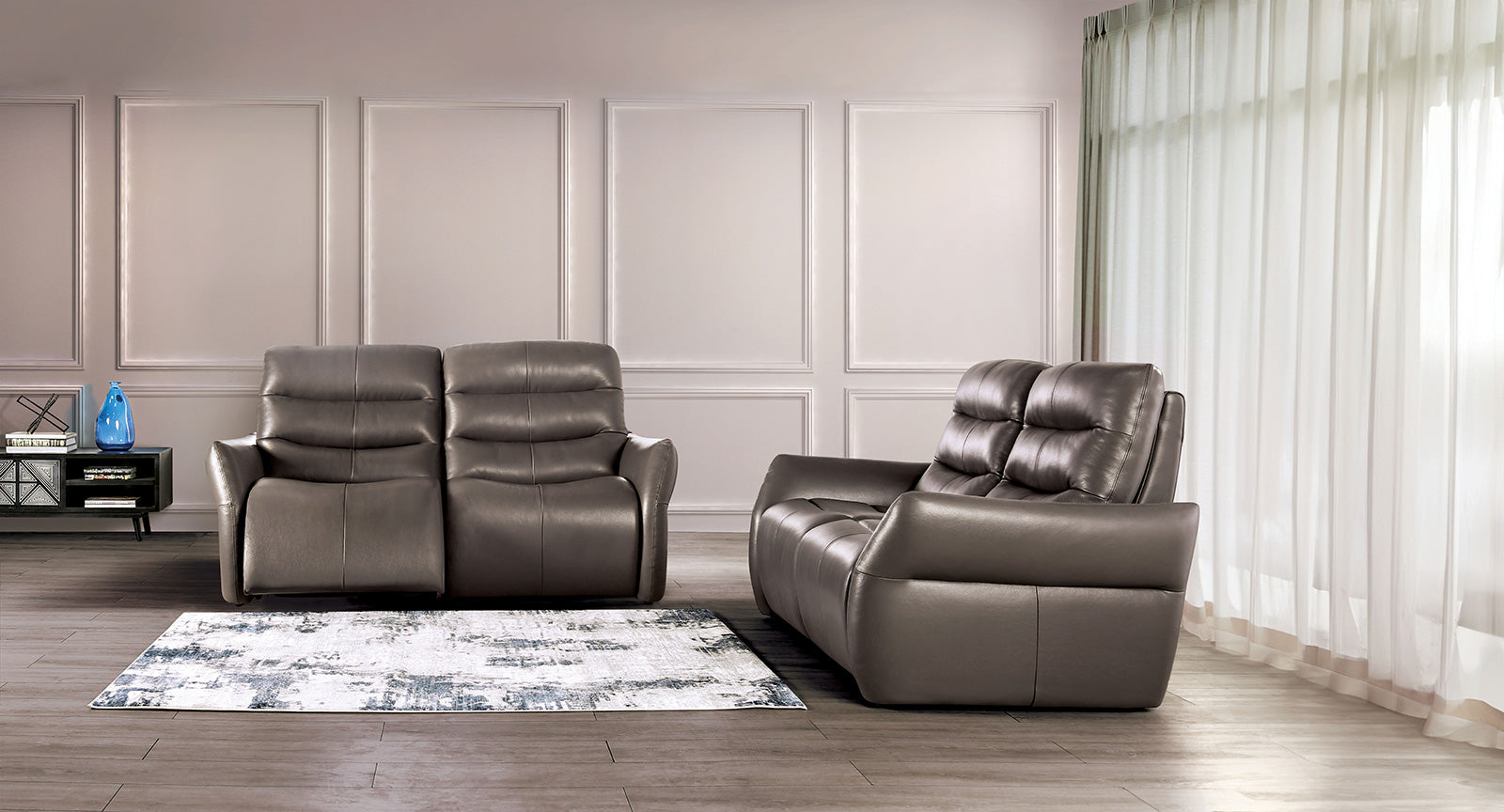 Granucci Gray Real Italian Leather Reclining Sofa