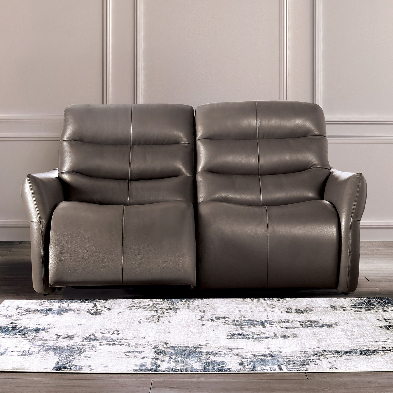 Granucci Gray Real Italian Leather Reclining Sofa