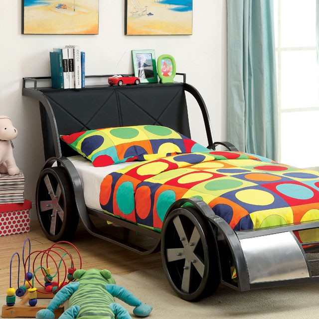 Gt racer Silver/Gun Metal Twin Bed