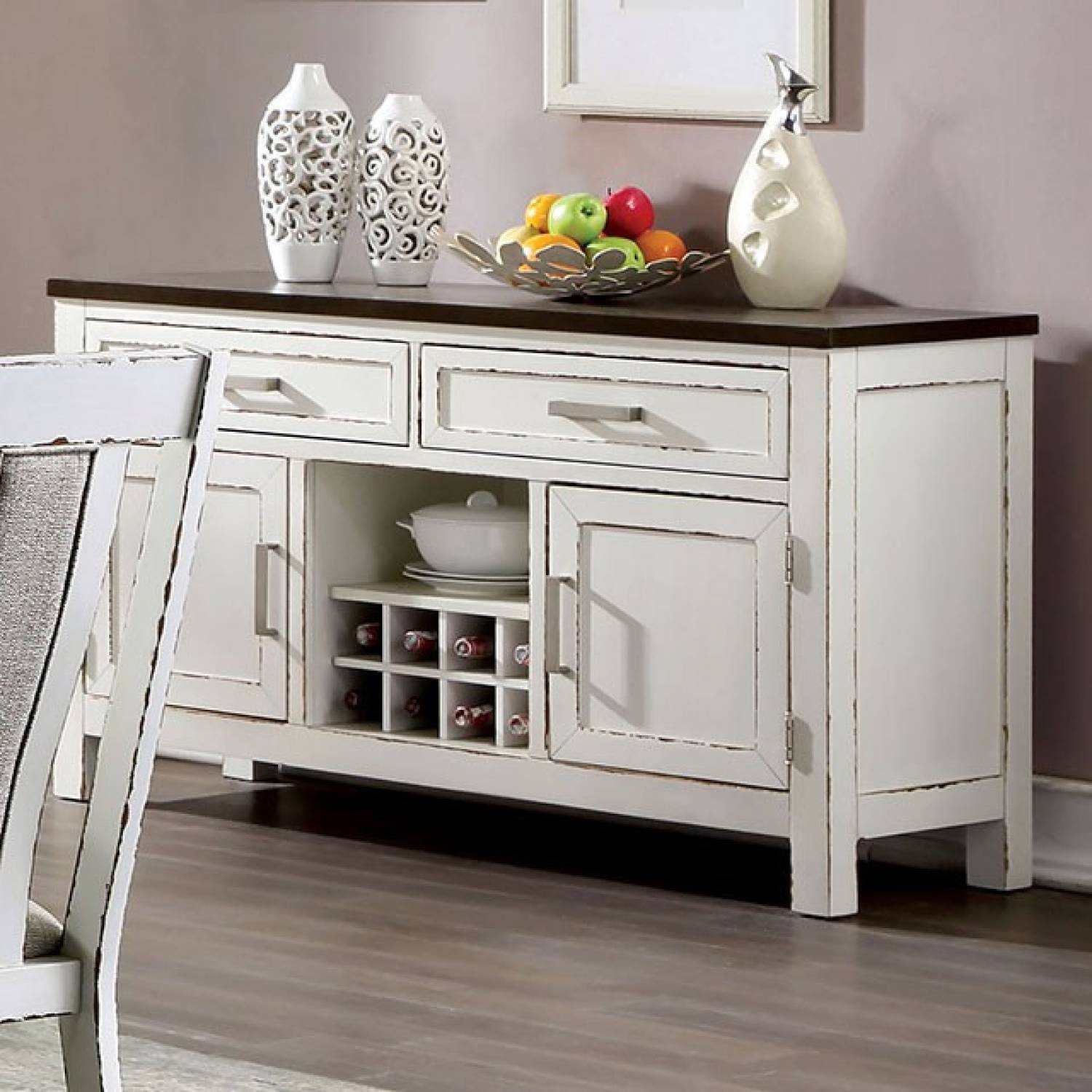 Halsey Weathered White/Dark Walnut Dining Set w/ 18" Butterfly Leaf Table