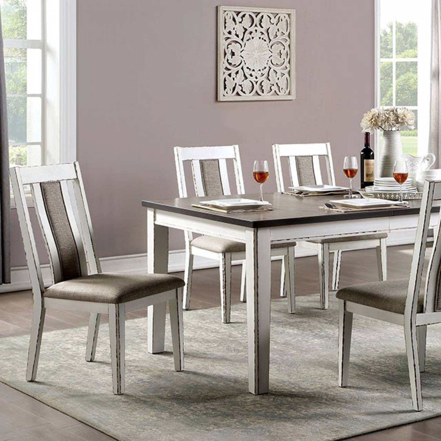 Halsey Weathered White/Dark Walnut Dining Set w/ 18" Butterfly Leaf Table
