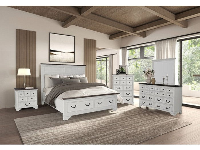 Hampstead White/Dark Brown Queen 5 Piece Bedroom Set w/2 Nightstands