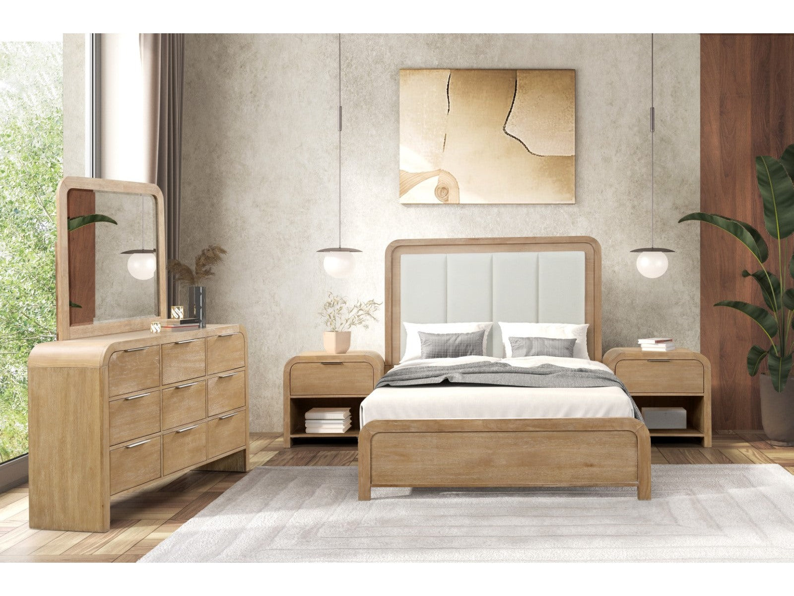 Handforth Natural Queen 5 Piece Bedroom Set w/2 Nightstands