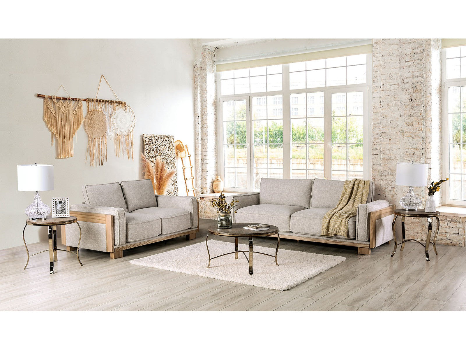 Harstad Light Brown/Natural Sofa & Loveseat
