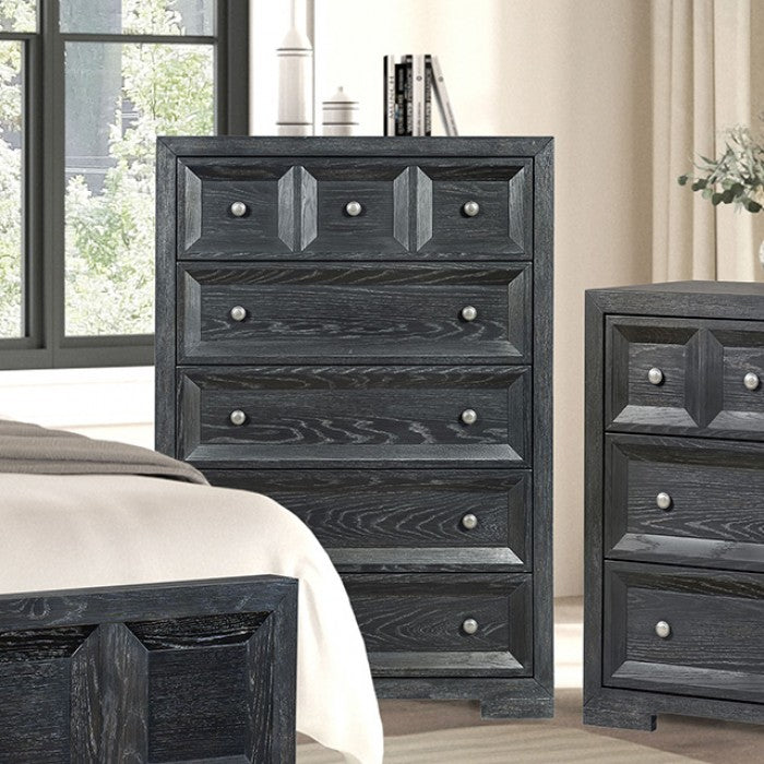 Hatton Cross Weathered Black Queen 5 Piece Bedroom Set w/Chest (N2)