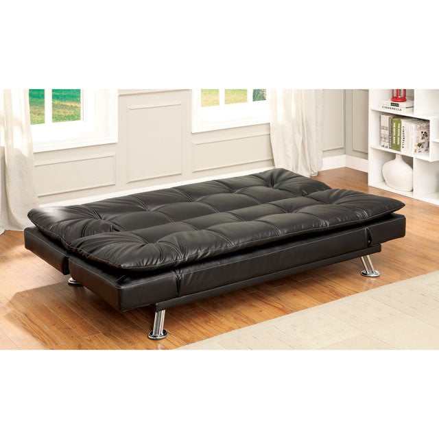 Hauser Black/Chrome Futon Sofa