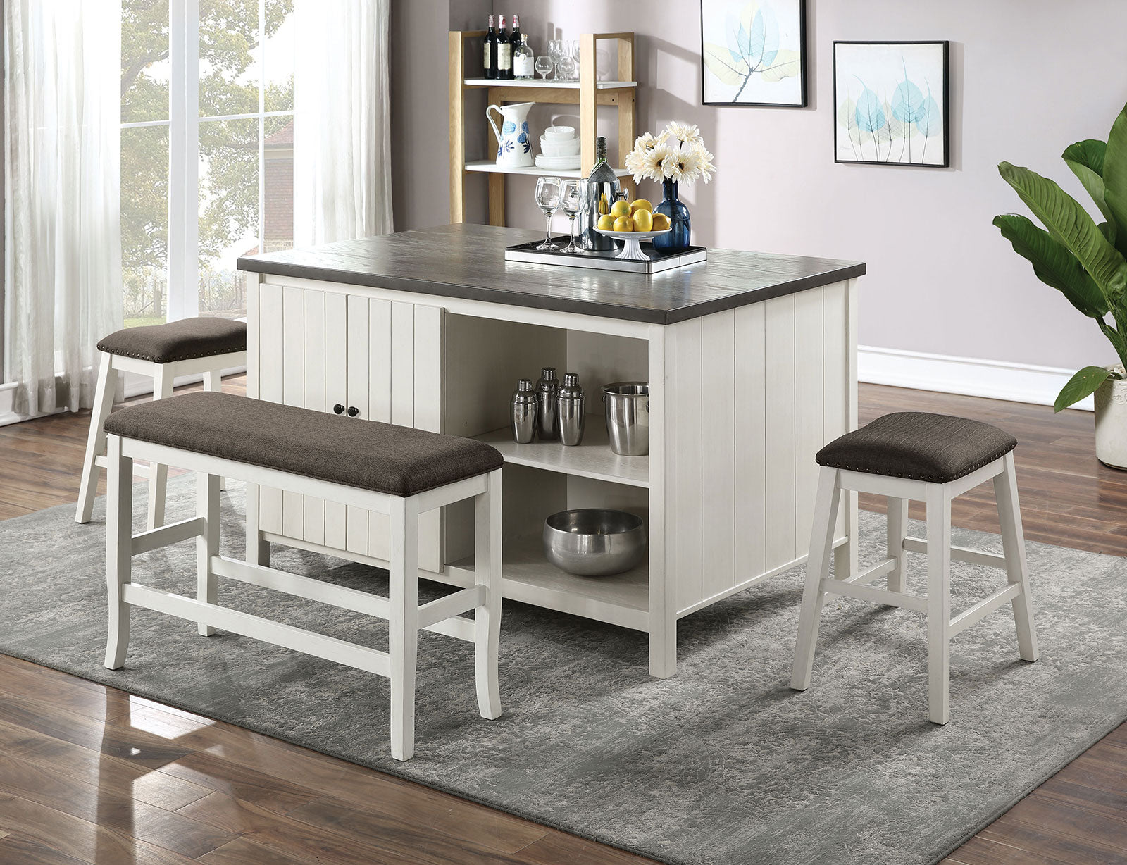 Heidelberg Off-White/Dark Gray 4 Pc. Counter Height Table Set w/ Bench