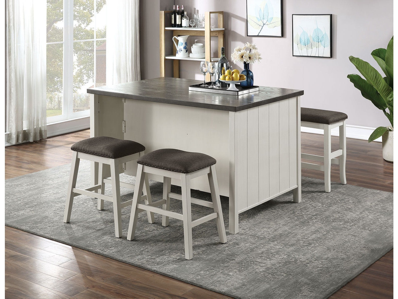 Heidelberg Off-White/Dark Gray 4 Pc. Counter Height Table Set w/ Bench