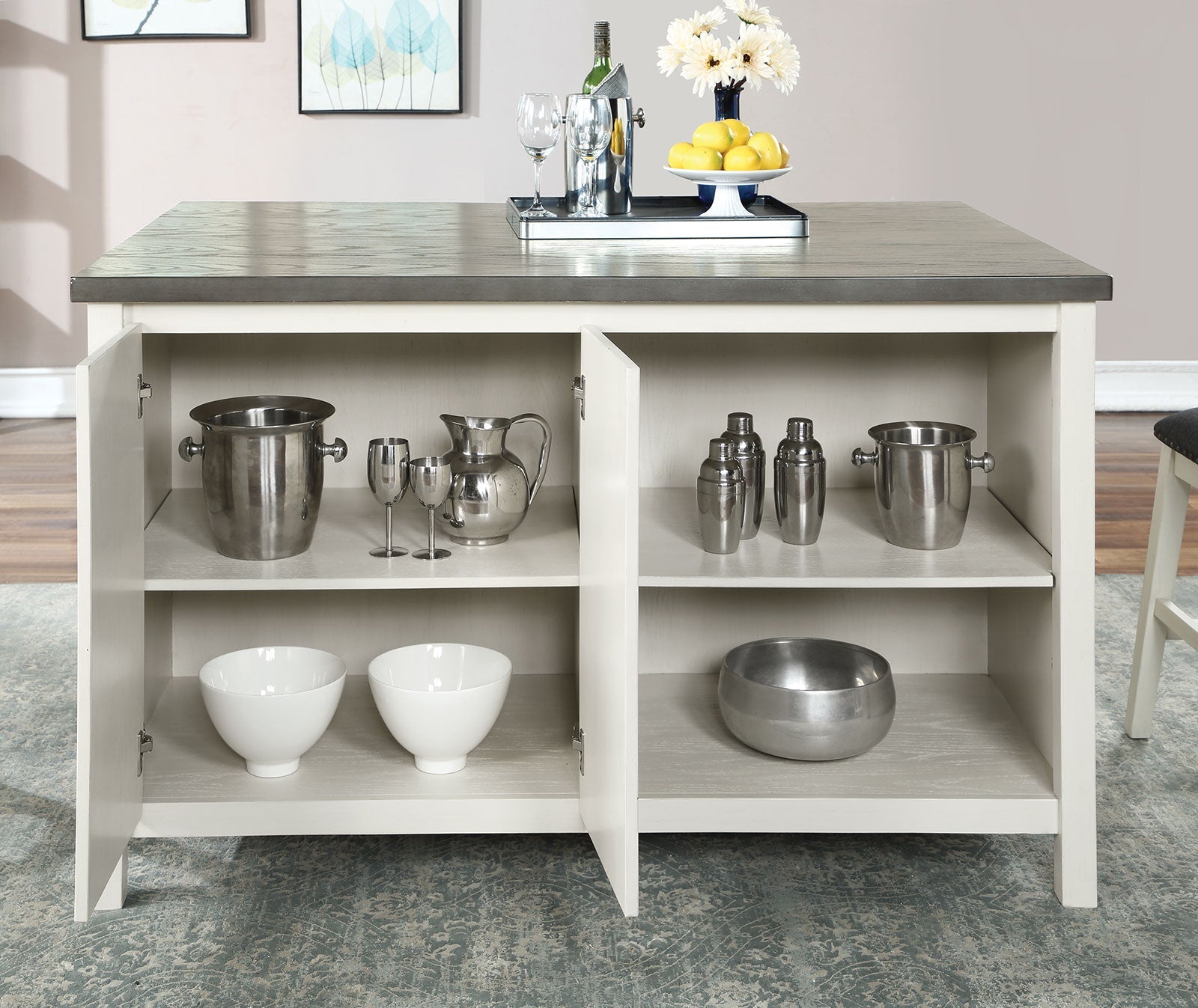 Heidelberg Off-White/Dark Gray 4 Pc. Counter Height Table Set w/ Bench