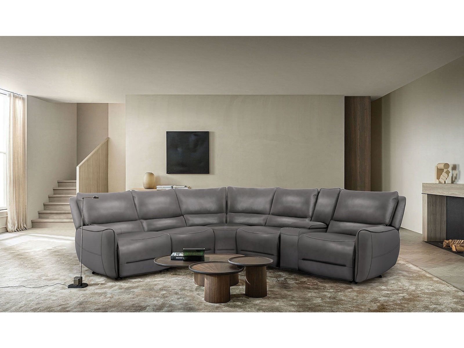 Hestia Gray Top Grain Leather Match Power Sectional
