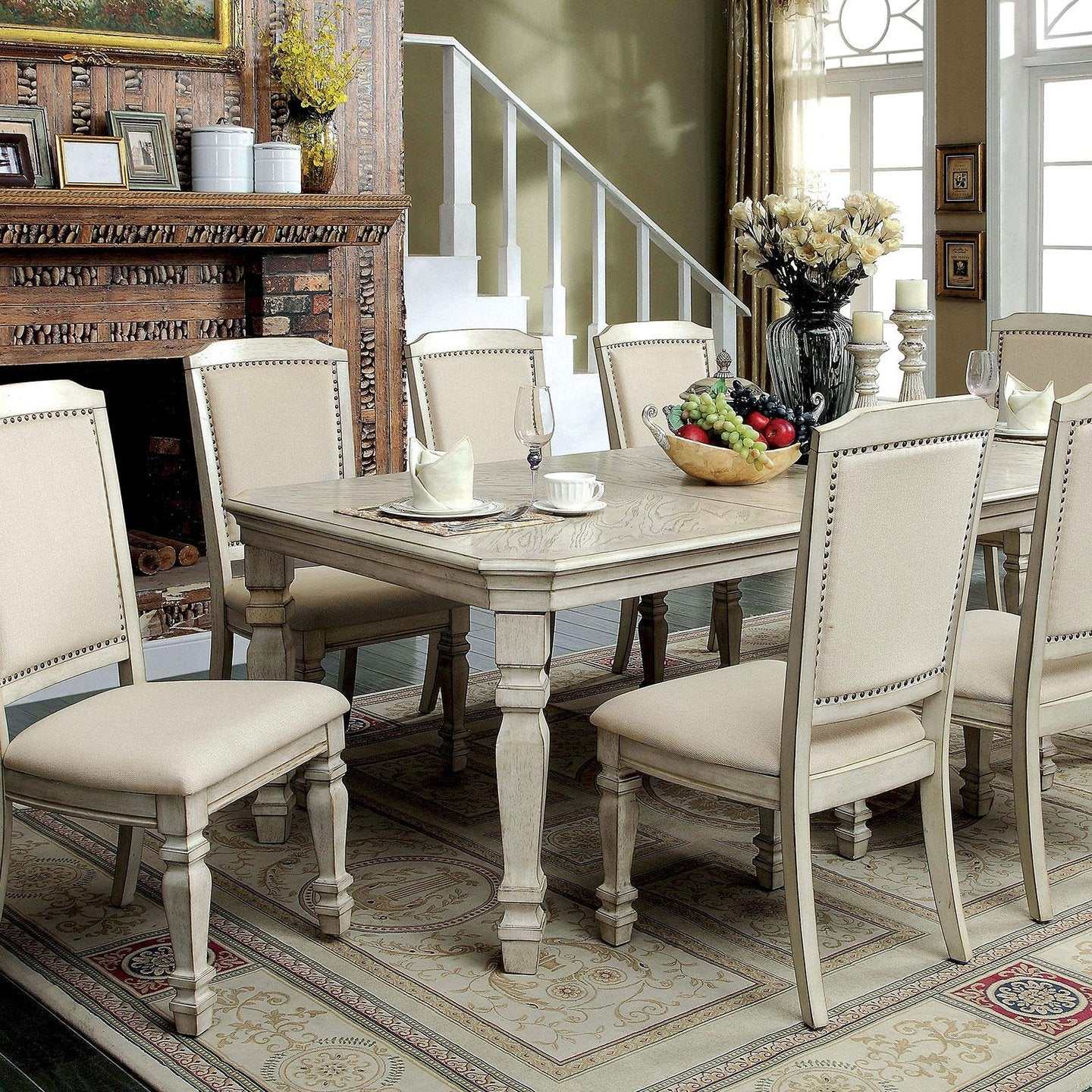 Holcroft Antique White & Ivory Dining Table w/ 2 x 18" Leaves
