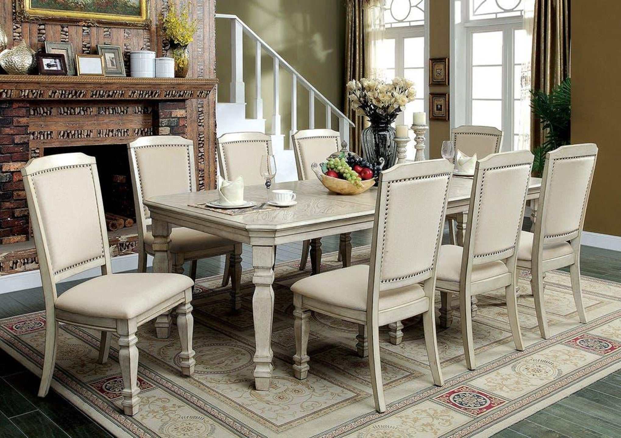 Holcroft Antique White & Ivory Dining Table w/ 2 x 18" Leaves