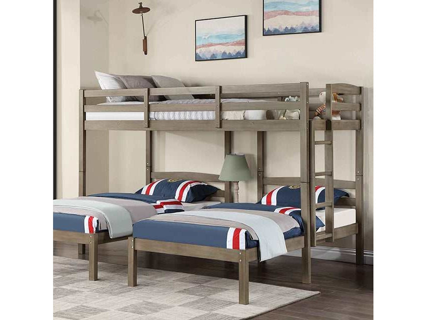 Hortense Warm Gray Triple Twin Bunk Bed