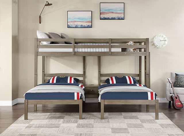 Hortense Warm Gray Triple Twin Bunk Bed
