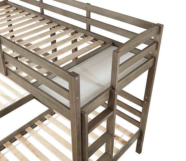 Hortense Warm Gray Triple Twin Bunk Bed