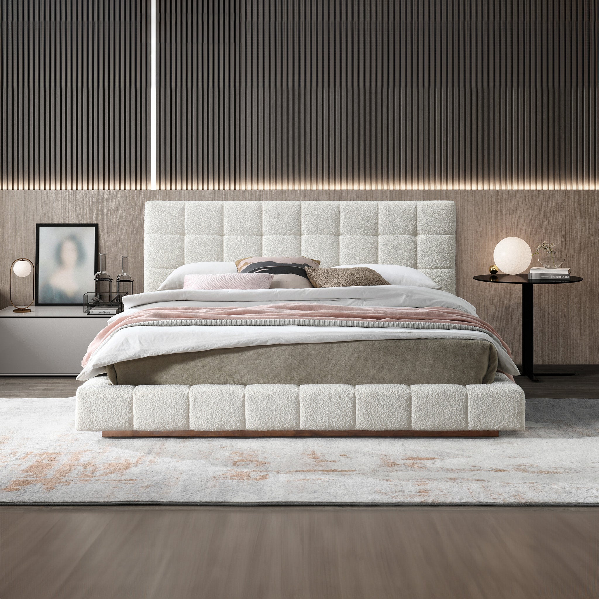 Hudson Ivory Boucle Queen Bed