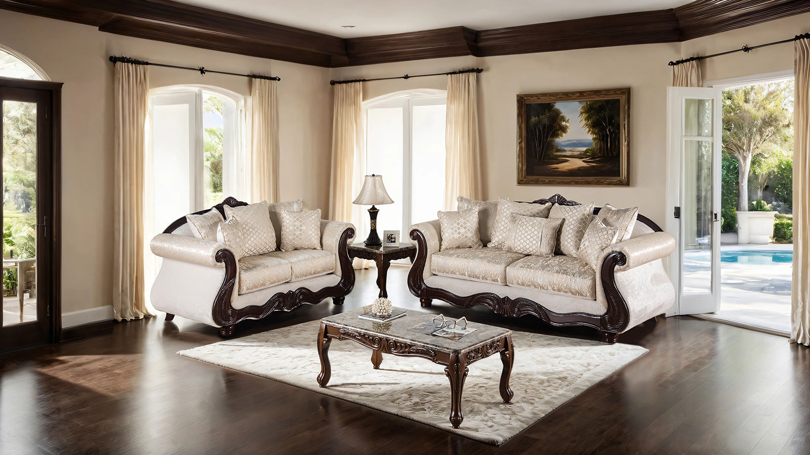 Huelva Beige/Dark Cherry Loveseat